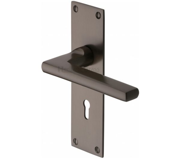 Heritage Brass Trident Low Profile Door Handles On Backplates, Matt Bronze - (Sold In Pairs)