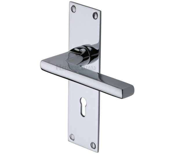 Heritage Brass Trident Low Profile Door Handles On Backplates, Polished Chrome(Sold In Pairs)