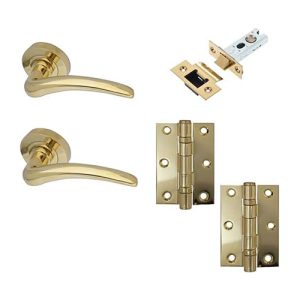 IRONMONGERY SOLUTIONS Latch Pack of Door Handle, Tubular Latch & Hinges - Pack of Door Handle in PVD Finish