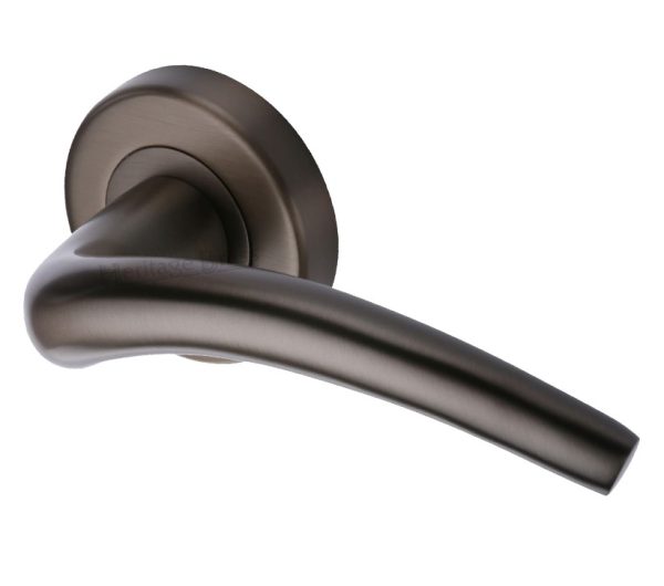 Heritage Brass Wing Matt Bronze Door Handles On Round Rose