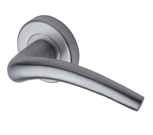 Heritage Brass Wing Satin Chrome Door Handles On Round Rose (Sold In Pairs)