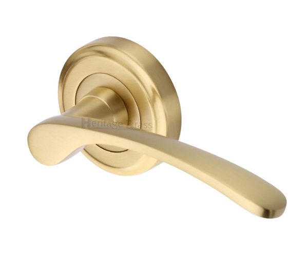 Heritage Brass Sophia Satin Brass Door Handles On Round Rose (Sold In Pairs)