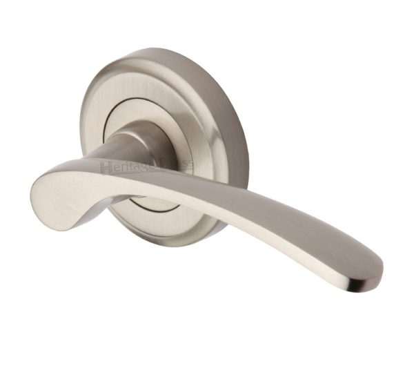 Heritage Brass Sophia Satin Nickel Door Handles On Round Rose(Sold In Pairs)