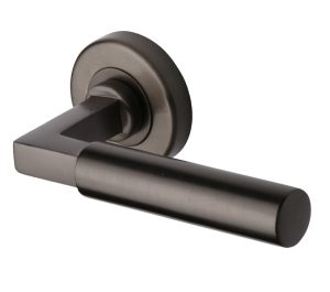 Heritage Brass Bauhaus Matt Bronze Door Handles On Round Rose (Sold In Pairs)