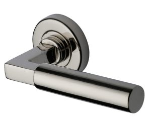 Heritage Brass Bauhaus Polished Nickel Door Handles On Round Rose (Sold In Pairs)