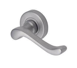 Heritage Brass Bedford Satin Chrome Door Handles On Round Rose (Sold In Pairs)