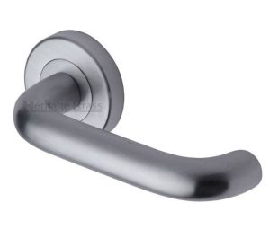 Heritage Brass Harmony Satin Chrome Door Handles On Round Rose (Sold In Pairs)