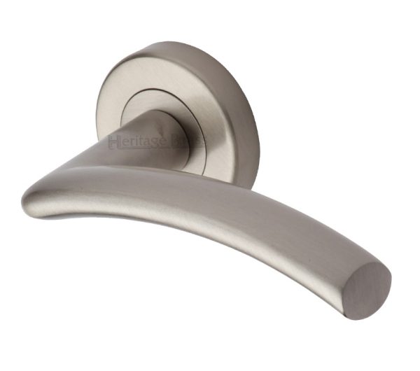 Heritage Brass Centaur Satin Nickel Door Handles On Round Rose (Sold In Pairs)