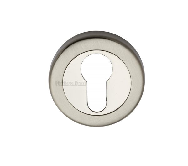 Heritage Brass Euro Profile Key Escutcheon, Mercury Finish Satin Nickel With Polished Nickel