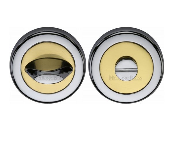 Heritage Brass Contemporary Round 53Mm Diameter Turn & Release, Dual Finish Polished Chrome & Polished Brass