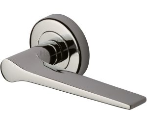 Heritage Brass Gio Polished Nickel Door Handles On Round Rose (Sold In Pairs)