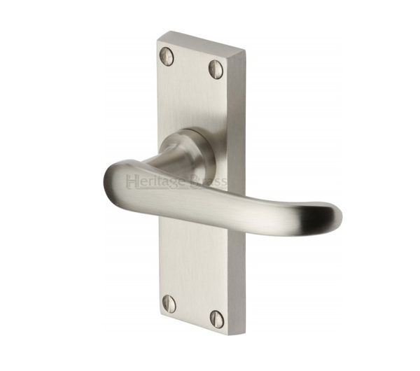 Heritage Brass Windsor Short Satin Nickel Door Handles (Sold In Pairs)