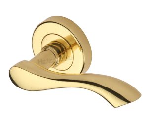 Heritage Brass Algarve Polished Brass Door Handles On Round Rose (Sold In Pairs)