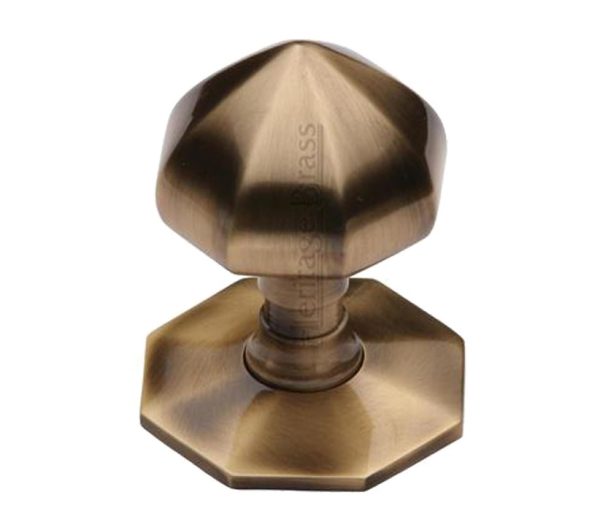 Heritage Brass Faceted Centre Door Knob, Antique Brass