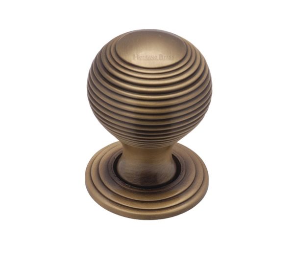 Heritage Brass Reeded Cabinet Knob, Antique Brass