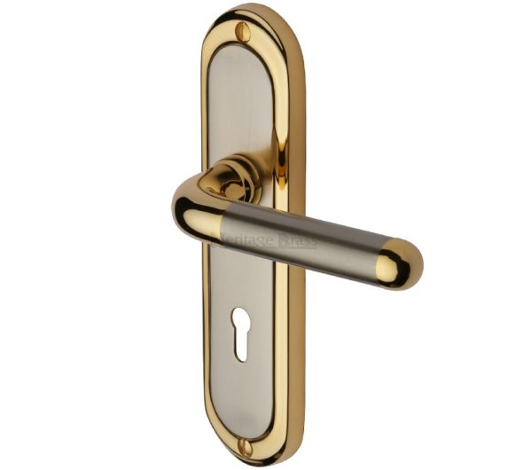 Heritage Brass Vienna Jupiter Finish, Satin Nickel With Gold Edge Door Handles (Sold In Pairs)