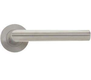 Zoo Hardware Vier Mitred Lever On Round Rose, Satin Stainless Steel (Sold In Pairs)