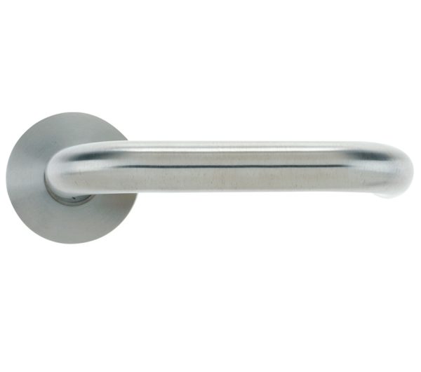 Zoo Hardware Vier Rtd Lever On Round Rose, Satin Stainless Steel (Sold In Pairs)