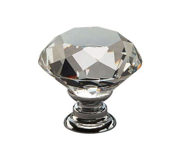 Access Hardware Designer Crystal Glass Cupboard Knob (30mm Diameter), Crystal Glass With Polished Chrome Base