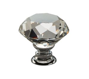 Access Hardware Designer Crystal Glass Cupboard Knob (30Mm Diameter), Crystal Glass With Polished Chrome Base