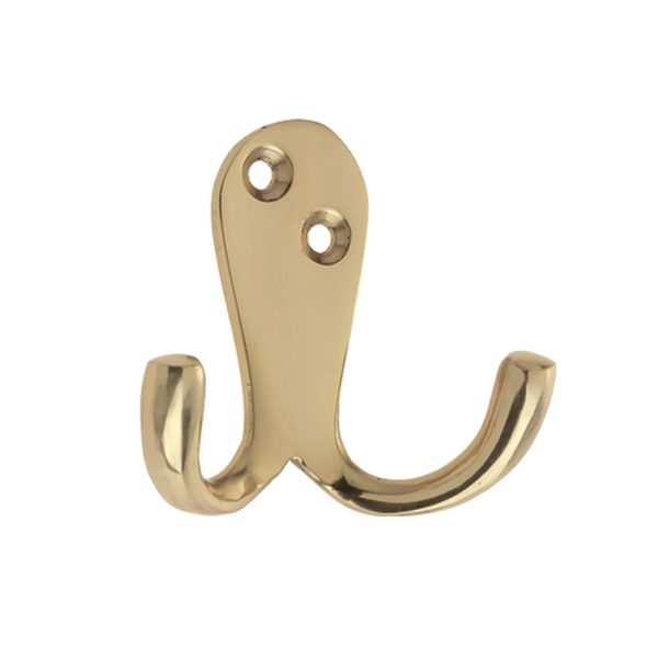 Zoo Hardware Double Robe Hook, Polished Brass