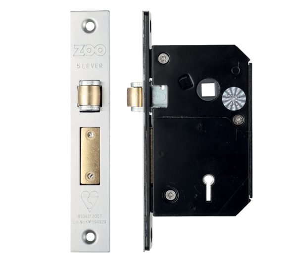 Zoo Hardware British Standard 5 Lever Chubb Retro-Fit Roller Sash Lock (67Mm Or 80Mm), Satin Stainless Steel