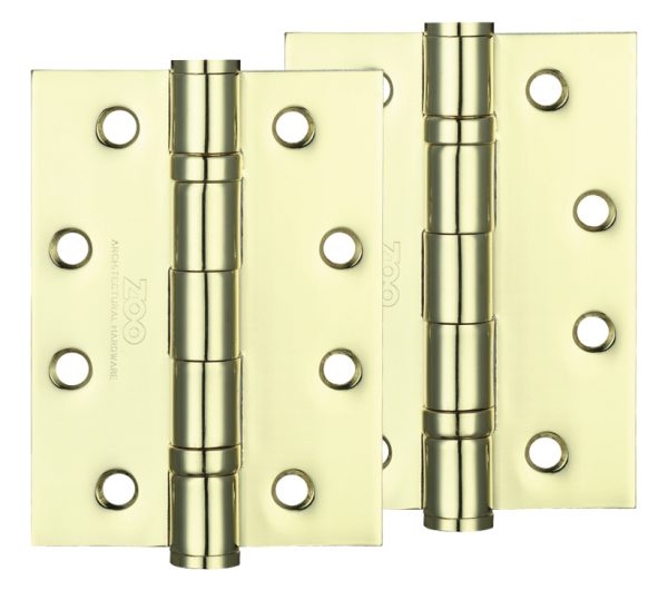 Zoo Hardware 4 Inch Steel Ball Bearing Door Hinges, Electro Brass (Sold In Pairs)