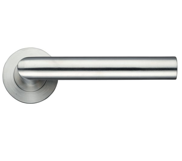 Zoo Hardware Zps Mitred Lever On Round Rose, Satin Stainless Steel (Sold In Pairs)