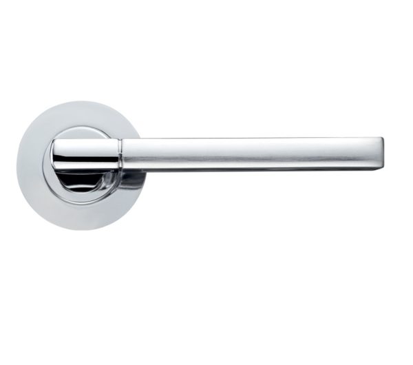 Zoo Hardware Stanza Venice Lever On Round Rose, Dual Finish Satin Chrome & Polished Chrome (Sold In Pairs)