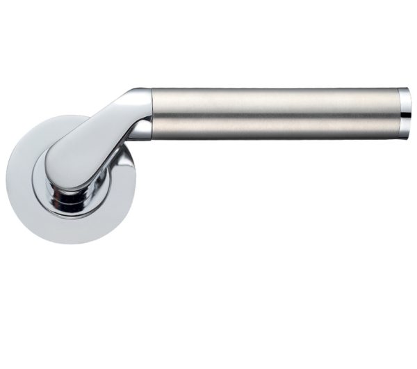 Zoo Hardware Stanza Venus Lever On Round Rose, Dual Finish Polished Chrome & Satin Chrome (Sold In Pairs)