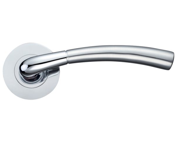 Zoo Hardware Stanza Saturn Lever On Round Rose, Dual Finish Satin Chrome & Polished Chrome (Sold In Pairs)