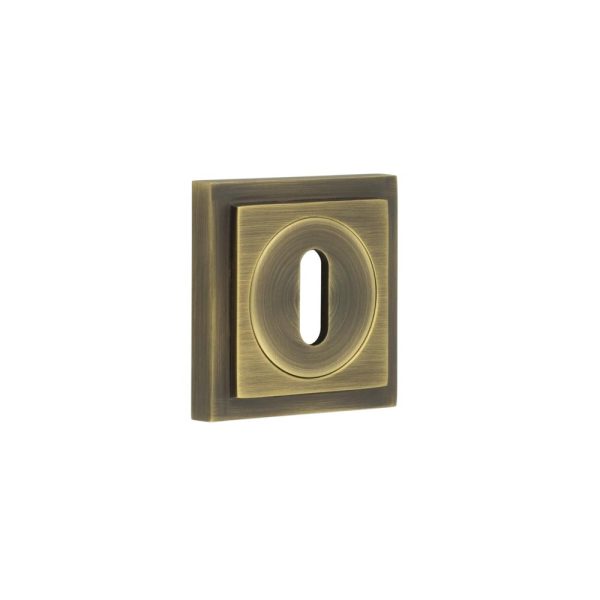 Burlington Standard Keyway Escutcheons Square Stepped Rose Antique Brass