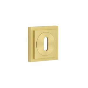 Burlington Standard Keyway Escutcheons Square Stepped Rose Satin Brass