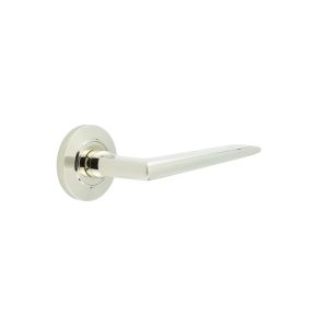 Mayfair Door Handle on Chamfered Rose Polished Nickel