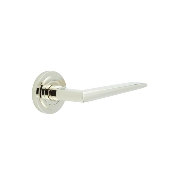 Mayfair Door Handle on Stepped Rose Polished Nickel