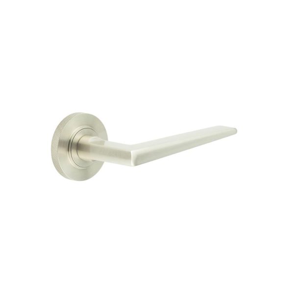 Mayfair Door Handle on Knurled Rose Satin Nickel