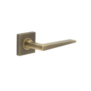 Mayfair Door Handle on Square Plain Rose Antique Brass