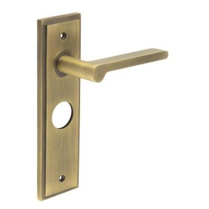 Fitzrovia Door Handle Bathroom Backplate Antique Brass