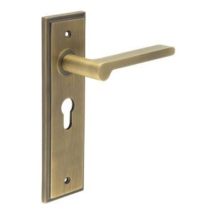 Fitzrovia Door Handle Euro Backplate Antique Brass