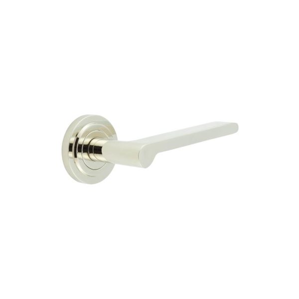 Fitzrovia Door Handles Stepped Rose Polished Nickel