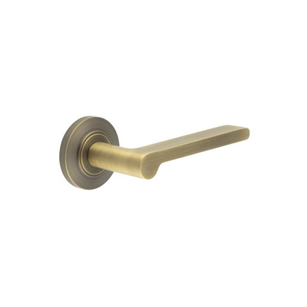 Fitzrovia Door Handles Chamfered Rose Antique Brass