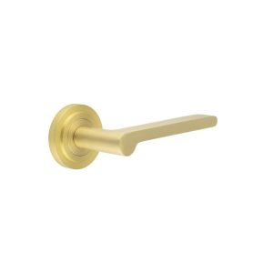 Fitzrovia Door Handles Stepped Rose Satin Brass