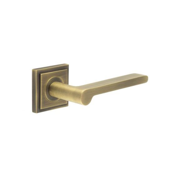 Fitzrovia Door Handles Square Stepped Rose Antique Brass