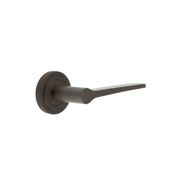 Knightsbridge Door Handle on Stepped Rose Dark Bronze