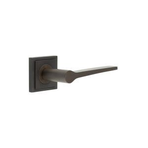 Knightsbridge Door Handle on Square Stepped Rose Dark Bronze