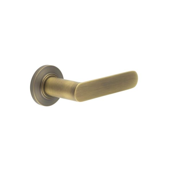 Kensington Door Handles Chamfered Rose Antique Brass