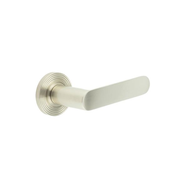 Kensington Door Handles Reeded Rose Satin Nickel