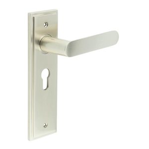 Kensington Door Handle Euro Backplate Satin Nickel