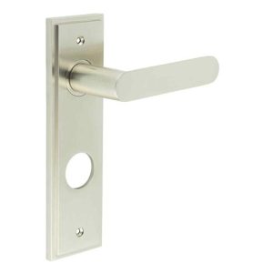 Kensington Door Handle Din Bathroom Backplate Satin Nickel