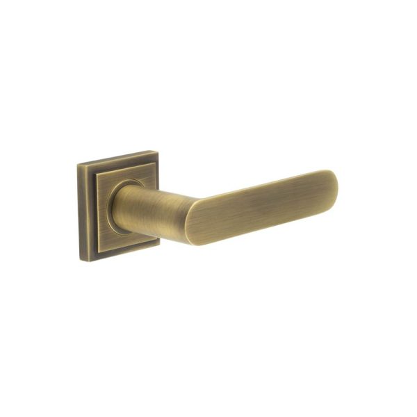 Kensington Door Handles Square Stepped Rose Antique Brass